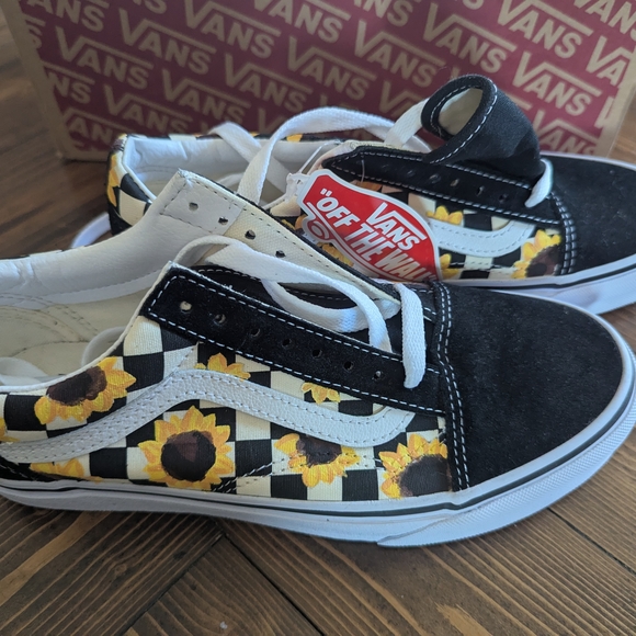 Vans Off The Wall Custom Sunflower Checkered Sneakers - Black and White - Picture 1 of 4